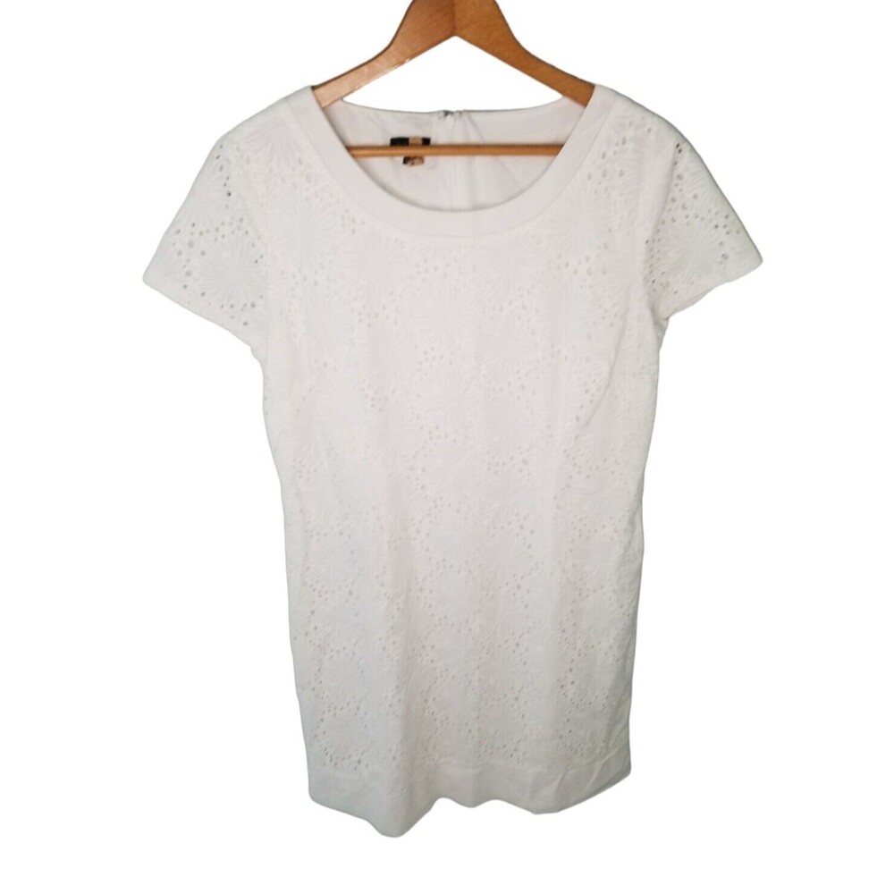 Talbots Dress Women's 16 White Eyelet Short Sleeve Lined Cotton Classic